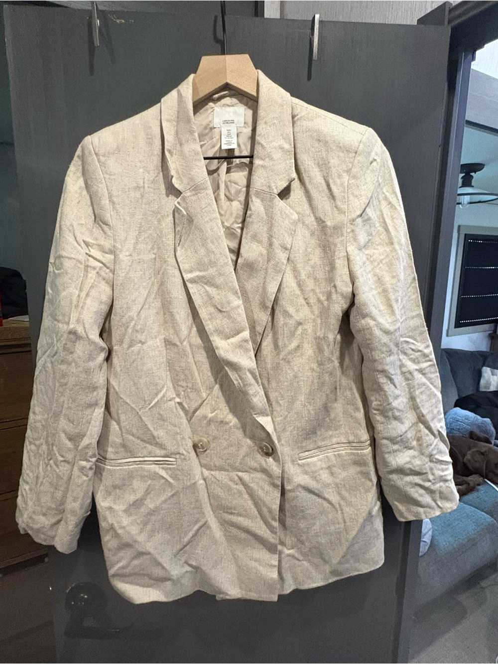 H&M Double-Breasted Blazer Jacket - Light Cream